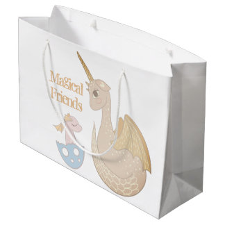 Narwhal, Dragon Pastel Baby Blue Personalised Large Gift Bag