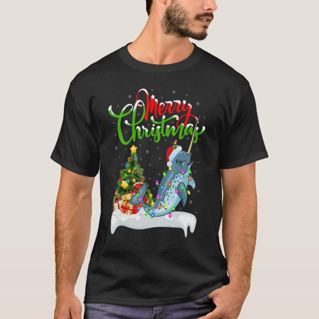 Narwhal Fish   Xmas Decorations Santa Narwhal Chri T-Shirt (Front)