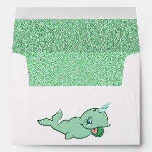 Narwhal Green   Cute Mint Chibi Cartoon Address Envelope