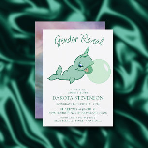Narwhal Green   Cute Mint Chibi Cartoon Bubble Gum Invitation