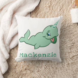 Narwhal Green Cute Mint Chibi Cartoon Customised Cushion