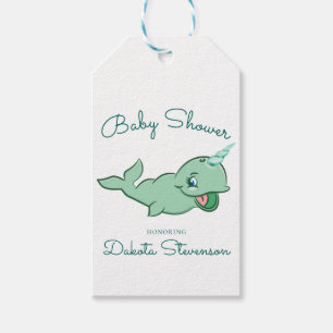 Narwhal Green Cute Mint Chibi Cartoon Shower Gift Tags