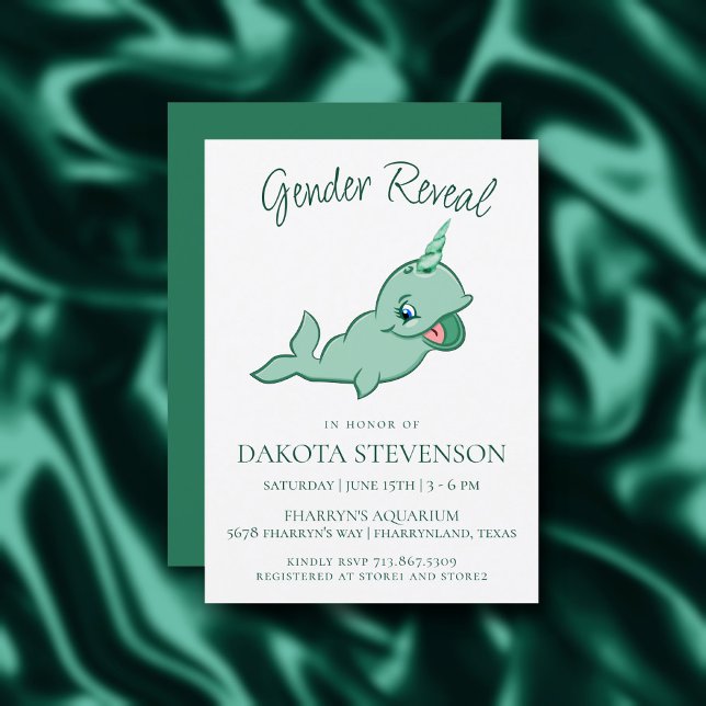 Narwhal Green | Cute Mint Chibi Cartoon Shower Invitation (Creator Uploaded)
