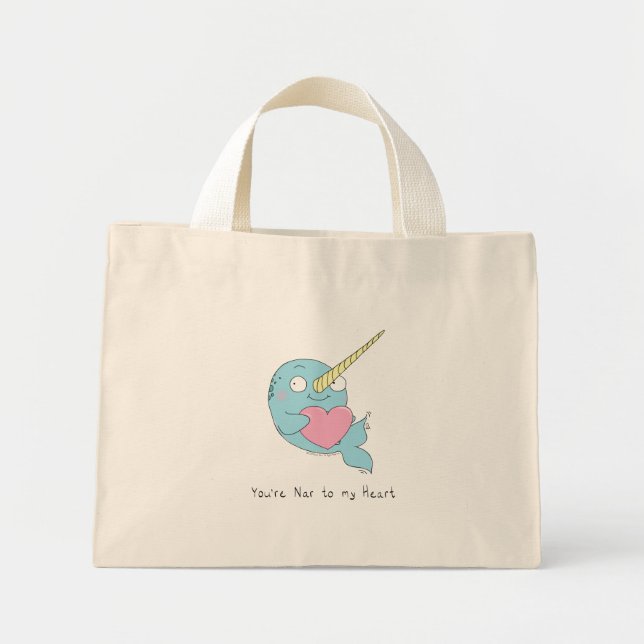 Narwhal Hugging a Heart Valentine’s Day Tote Bag (Front)