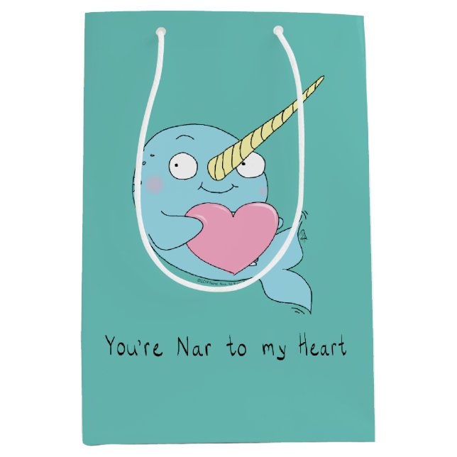 Narwhal Hugging Heart Valentine’s Day Gift Bag (Front)