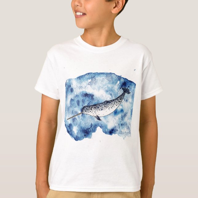 Narwhal in  a splash of watercolour T-Shirt (Front)