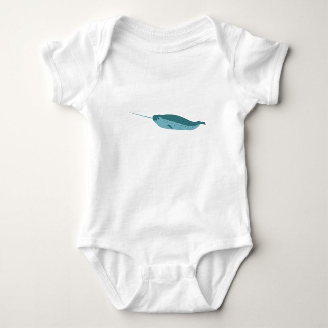 Narwhal in Blue Ocean Baby Bodysuit (Front)