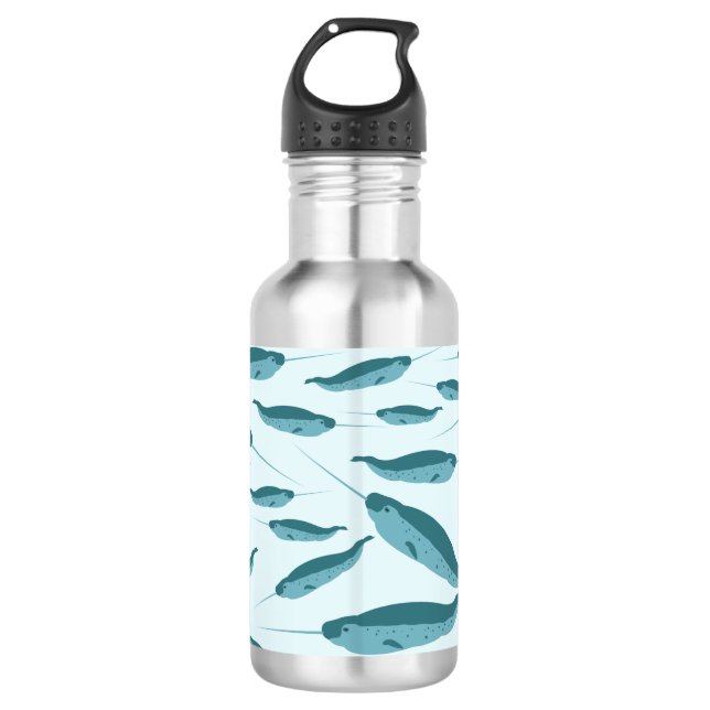 Narwhal in Blue Ocean Pattern 532 Ml Water Bottle (Front)