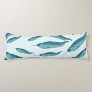 Narwhal in Blue Ocean Pattern Body Cushion