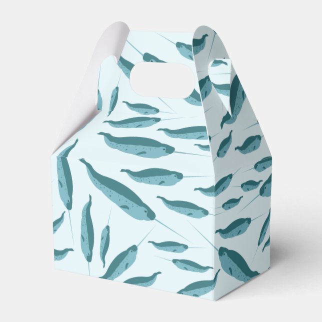 Narwhal in Blue Ocean Pattern Favour Box (Front Side)