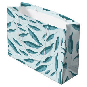 Narwhal in Blue Ocean Pattern Large Gift Bag