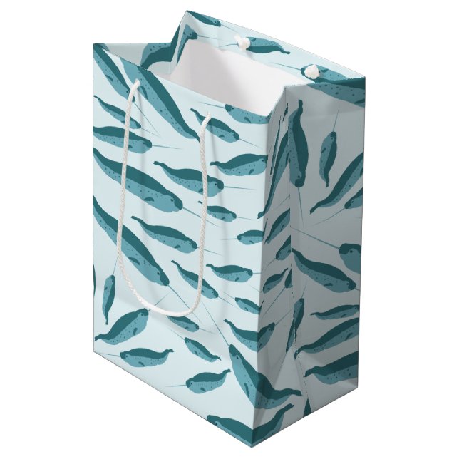Narwhal in Blue Ocean Pattern Medium Gift Bag (Front Angled)
