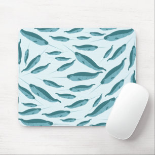 Narwhal in Blue Ocean Pattern Mouse Mat