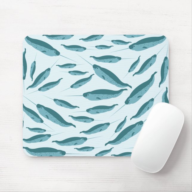 Narwhal in Blue Ocean Pattern Mouse Mat (With Mouse)