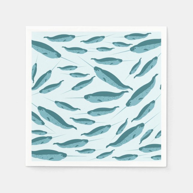 Narwhal in Blue Ocean Pattern Napkin (Front)