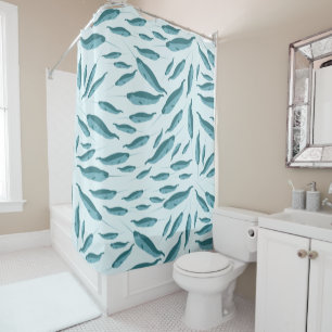 Narwhal in Blue Ocean Pattern Shower Curtain