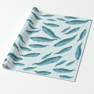 Narwhal in Blue Ocean Pattern Wrapping Paper