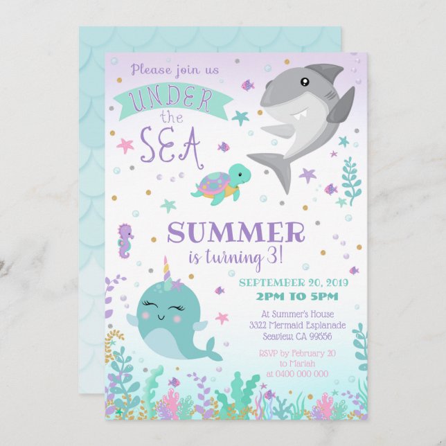 Narwhal Invitation - Shark and Narwhal Invitation (Front/Back)
