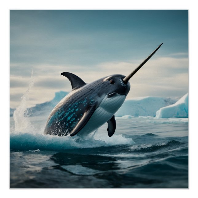 Narwhal jumping out of water poster (Front)