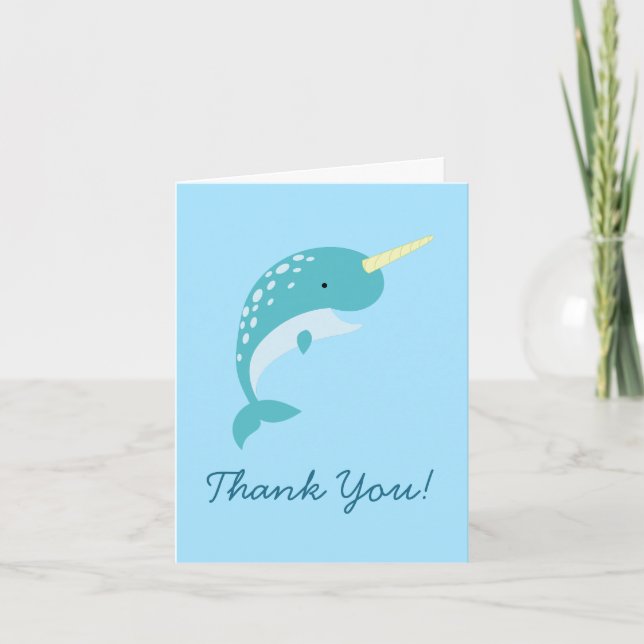 Narwhal Kid Cute Whale Thank You Stationary Cards (Front)