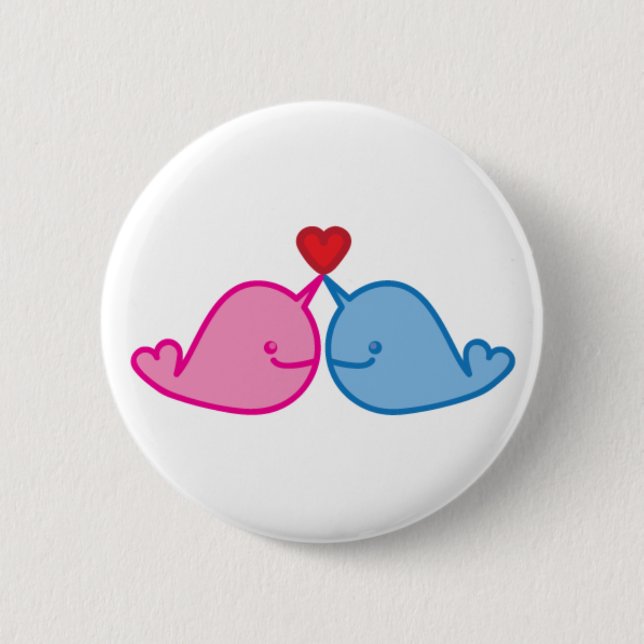 narwhal love 6 cm round badge (Front)