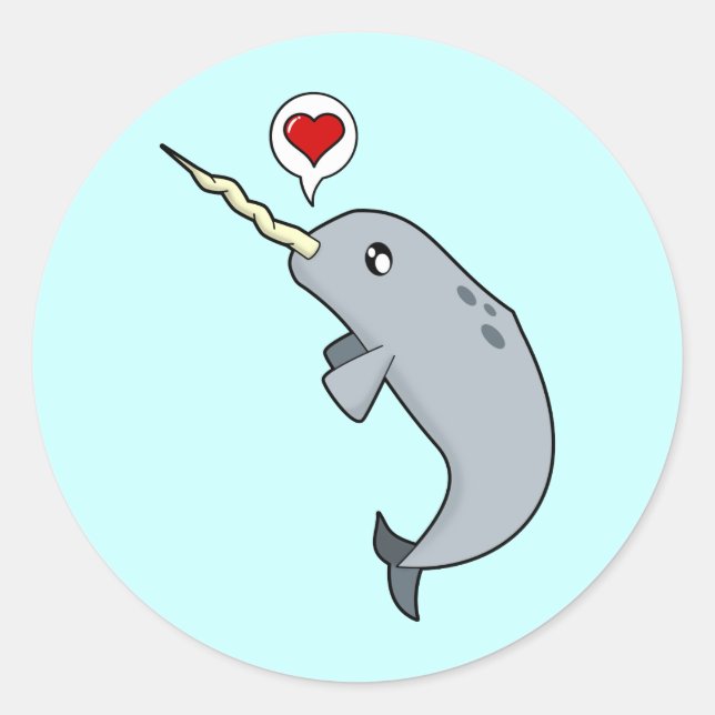 Narwhal Love Classic Round Sticker (Front)