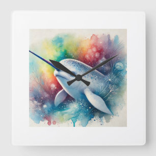 Narwhal Majesty 170724AREF115 - Watercolor Square Wall Clock