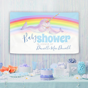 Narwhal mother baby watercolor rainbow baby shower banner