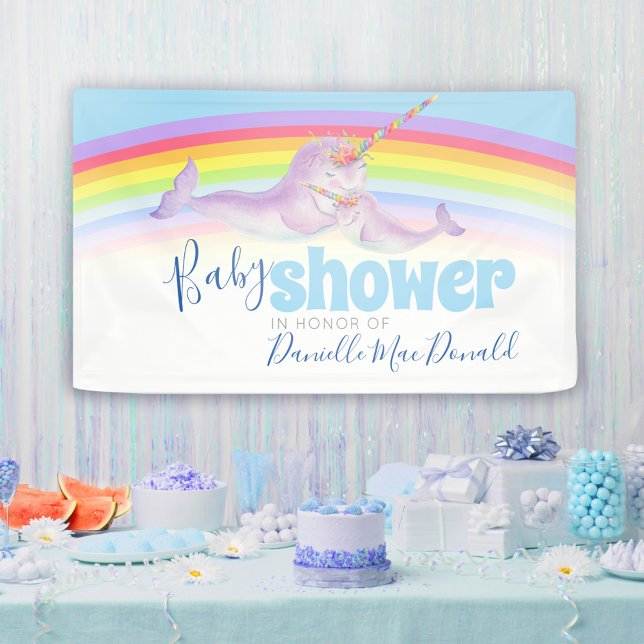 Narwhal mother baby watercolor rainbow baby shower banner (Creator Uploaded)