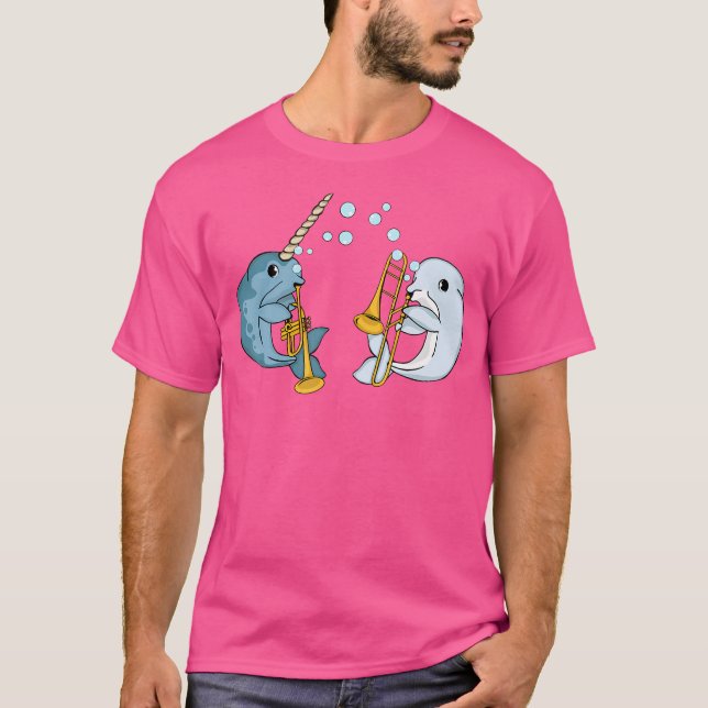 Narwhal Musician Trombone Kids Beluga Whale Trumpe T-Shirt (Front)