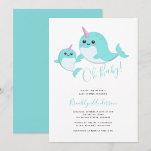 Narwhal Oh Baby Gender Neutral Baby Shower Invitation