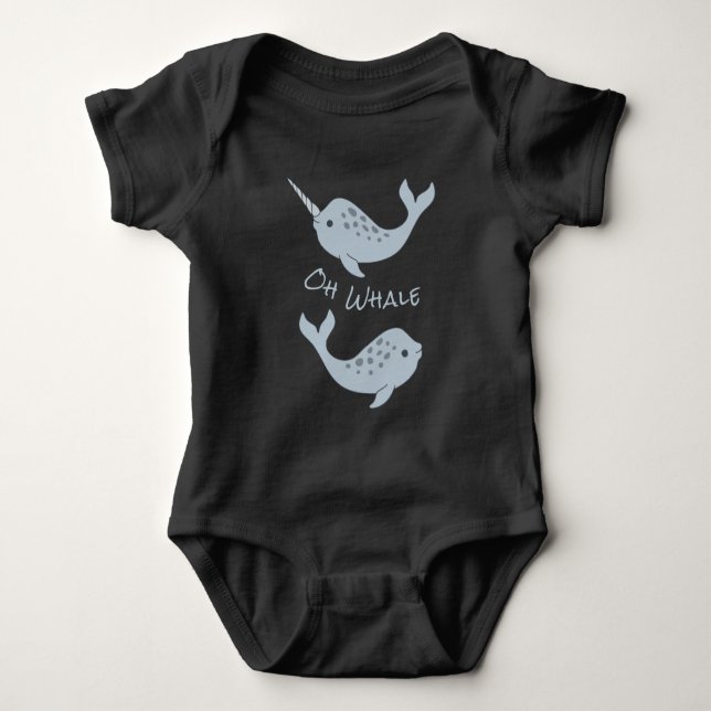 Narwhal Oh Whale Baby Bodysuit (Light Text) (Front)