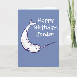 Narwhal Personalised Birthday Card in Blue