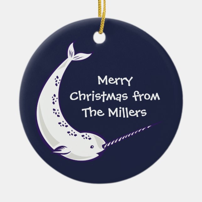 Narwhal Personalised Photo Christmas Ornament (Front)