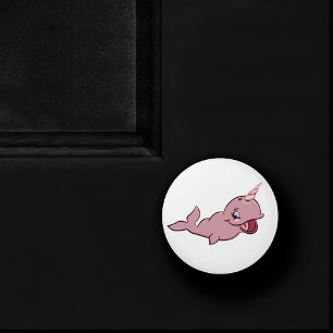 Narwhal Pink Girly Kawaii Chibi Cartoon Animal Ceramic Knob