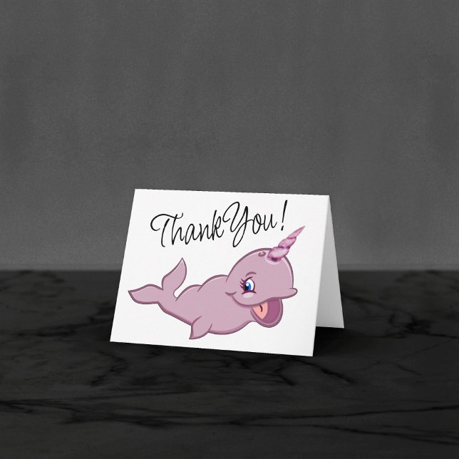 Narwhal Pink | Girly Kawaii Chibi Cartoon Animal Thank You Card (Creator Uploaded)