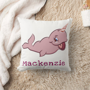 Narwhal Pink Girly Kawaii Chibi Cartoon Custom Cushion
