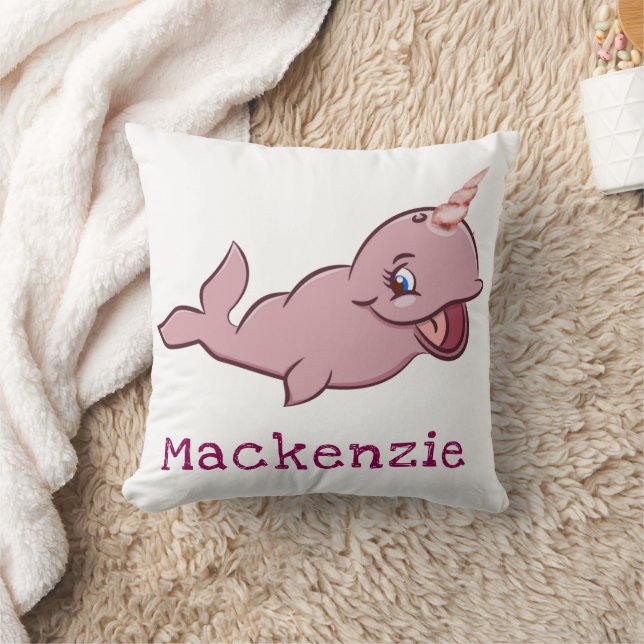 Narwhal Pink | Girly Kawaii Chibi Cartoon Custom Cushion (Blanket)