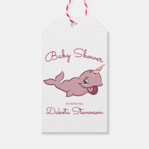 Narwhal Pink Girly Kawaii Chibi Cartoon Shower Gift Tags