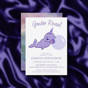 Narwhal Purple Lilac Magical Sea Bubble Gum Invitation