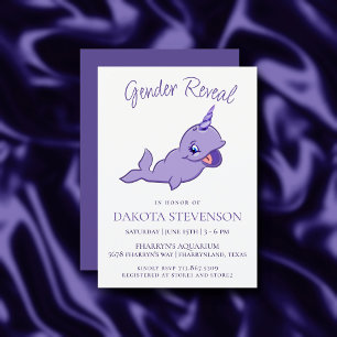 Narwhal Purple Violet Magical Sea Unicorn Shower Invitation