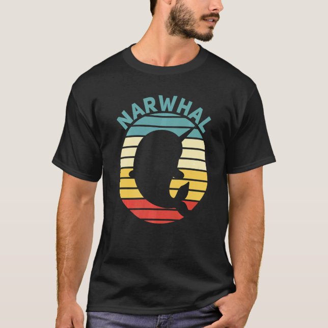 Narwhal Retro Sunset Unicorn of the Sea Narwhal T-Shirt (Front)