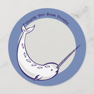 Narwhal Round Flat Panel Kids Thank You Cards