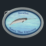 Narwhal - Save The Unicorn Belt Buckle<br><div class="desc">The Narwhal (Monodon monoceros) is often called the "Unicorn of the Sea" because of its distinctive tusk; actually a greatly extended canine tooth. During the Mediaeval age some Europeans believes that Narwhal tusks, harvested by the Greenland Norse were in fact Unicorn horns. They were worth more then their weight in...</div>