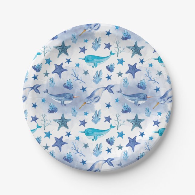Narwhal Under the Sea Baby Shower Plates (Front)