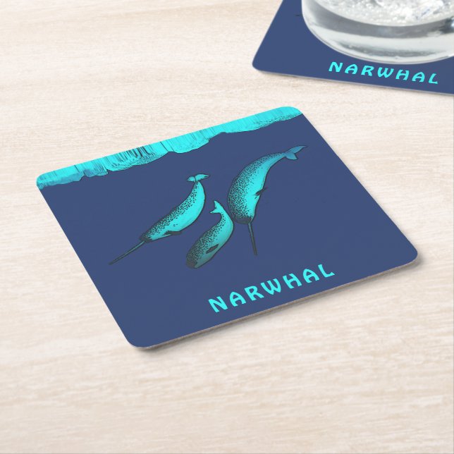 Narwhal Under The Square Paper Coaster (Angled)