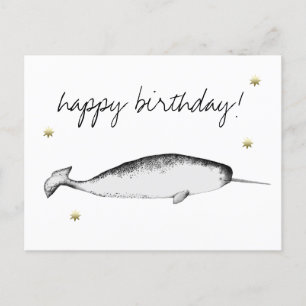 Narwhal Unicorn Illustration Whale Lover Birthday  Postcard
