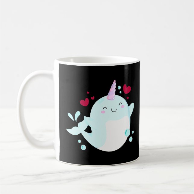 Narwhal Unicorn Love Heart Narwhale Sea Animals Fi Coffee Mug (Left)