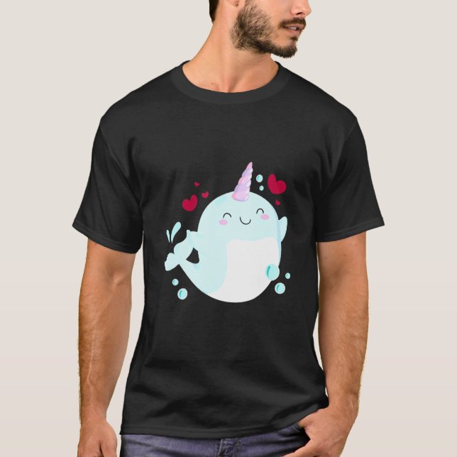 Narwhal Unicorn Love Heart Narwhale Sea Animals Fi T-Shirt (Front)