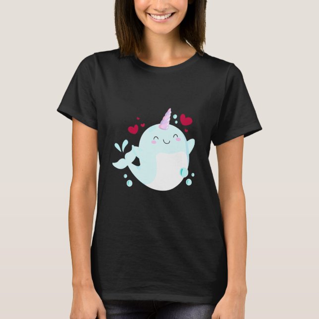 Narwhal Unicorn Love Heart Narwhale Sea Animals Fi T-Shirt (Front)